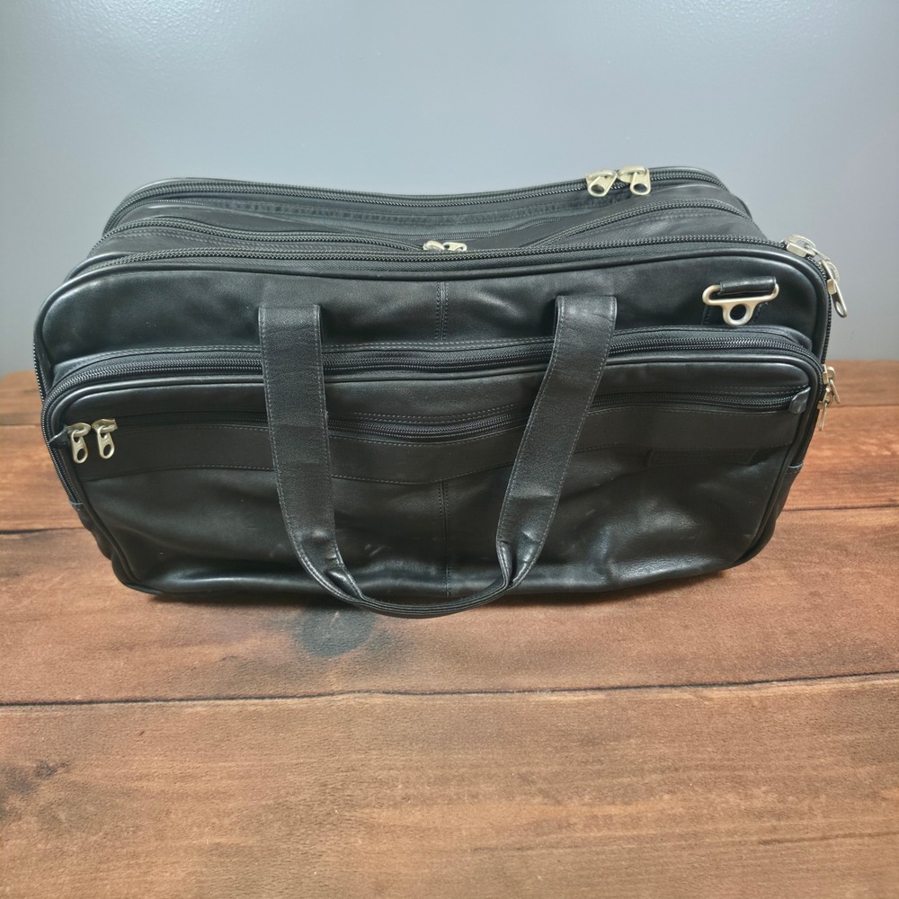 Briggs & Riley Briefcase Mens Large Black Good Leather Multi-Compartment Bag